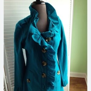 Neon Buddha Aqua Unique‎ Buttons Long Stretch Lagenlook Sz XL Jacket w Pockets